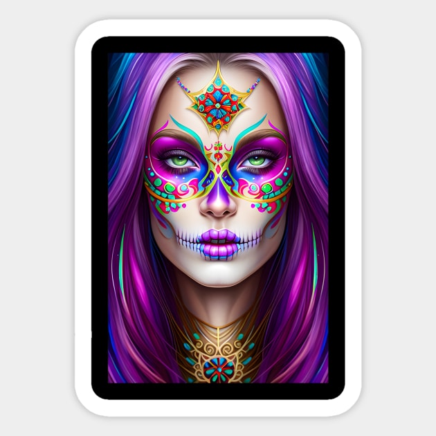 Sugar Skull Art - Woman in Makeup Sticker by ImaginativeInkPOD